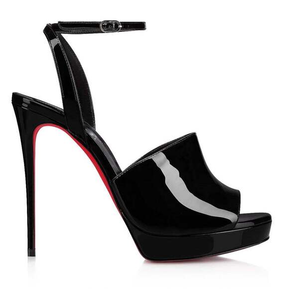Christian Louboutin Miradona 120 Black Patent Ankle Strap Sandal Heel Pump 37.5 - Picture 11 of 12